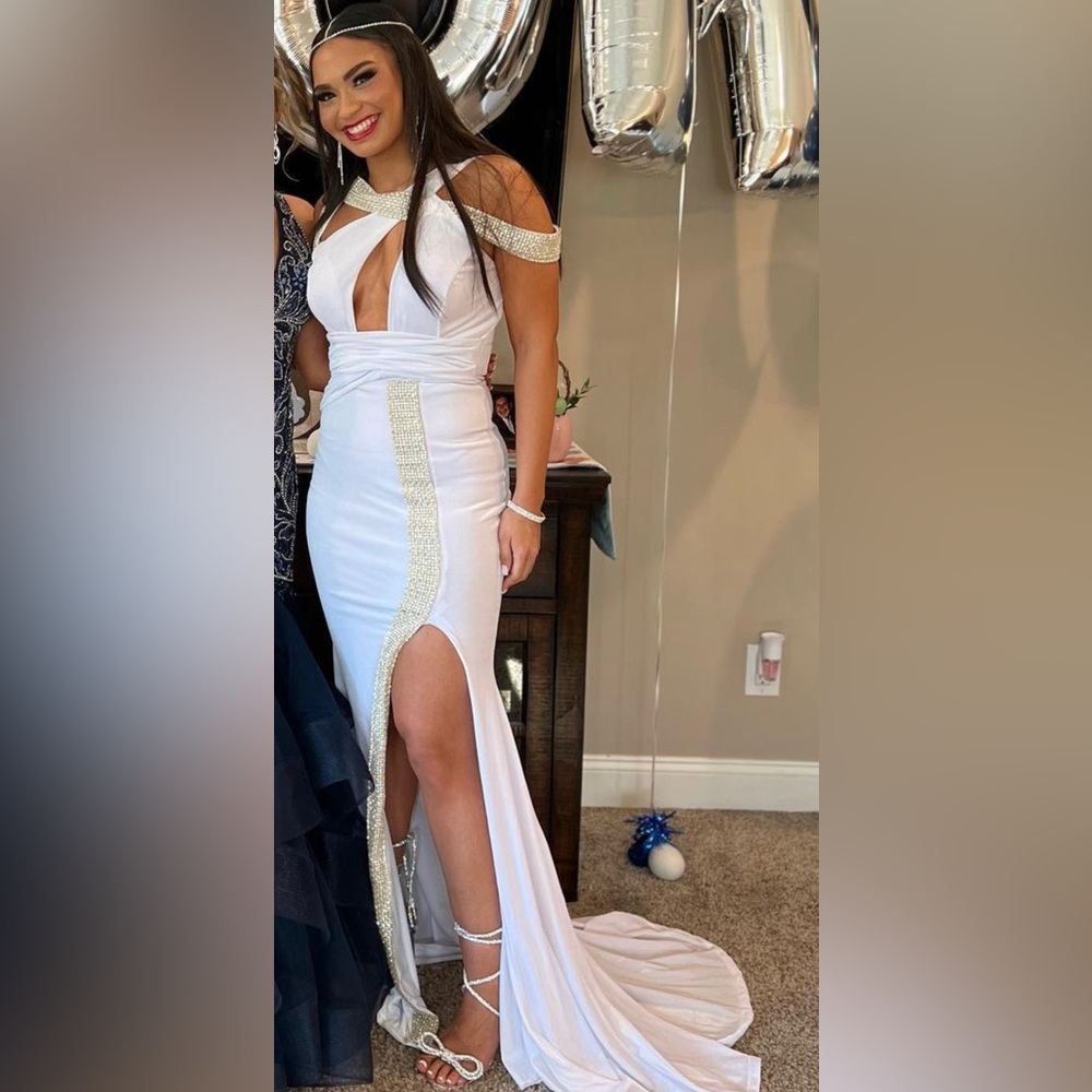 Stunning white velvet & rhinestone dress